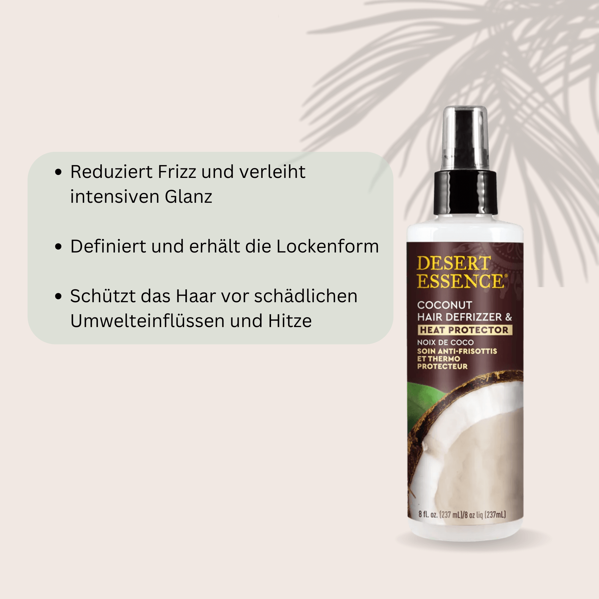 Hitzeschutzspray von Desert Essence mit Kokosöl – Anti-Frizz Pflege für trockenes Haar