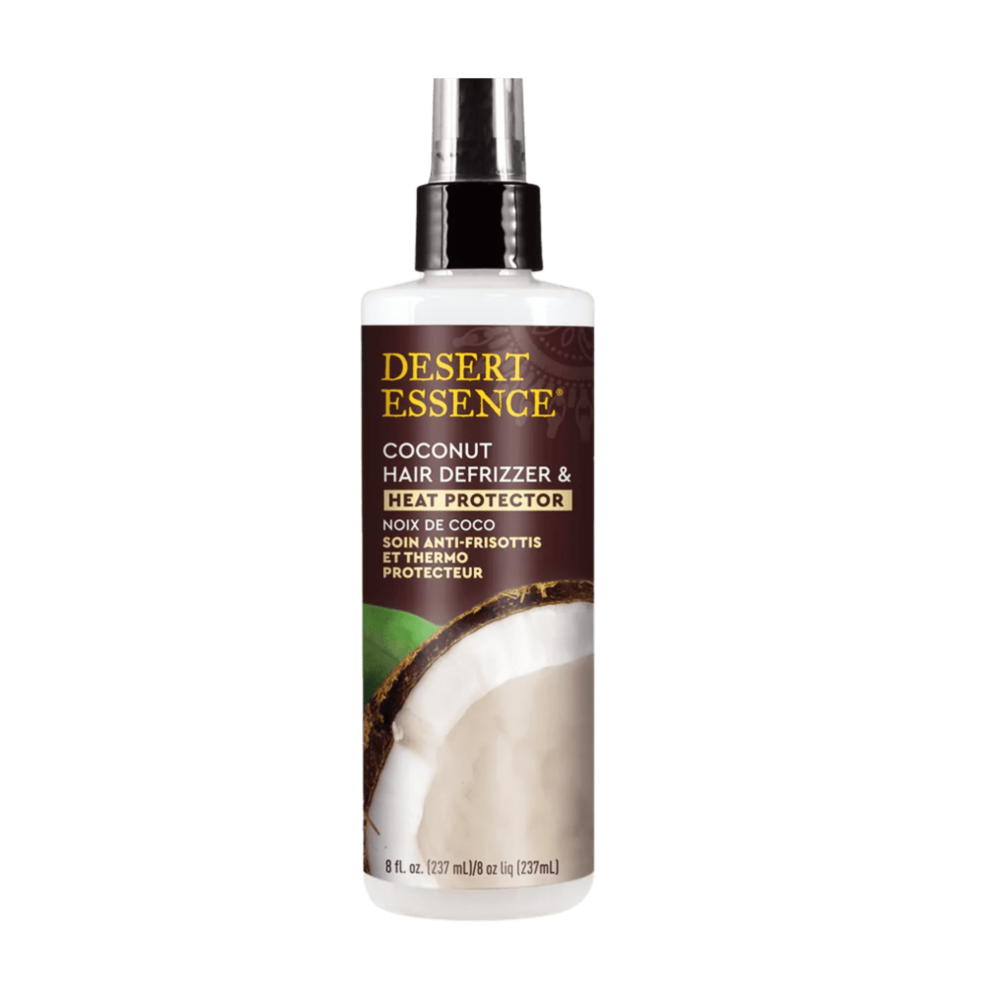 Desert Essence Coconut Hair Defrizzer & Heat Protector – 237 ml Sprayflasche mit Kokosöl und Jojobaextrakt