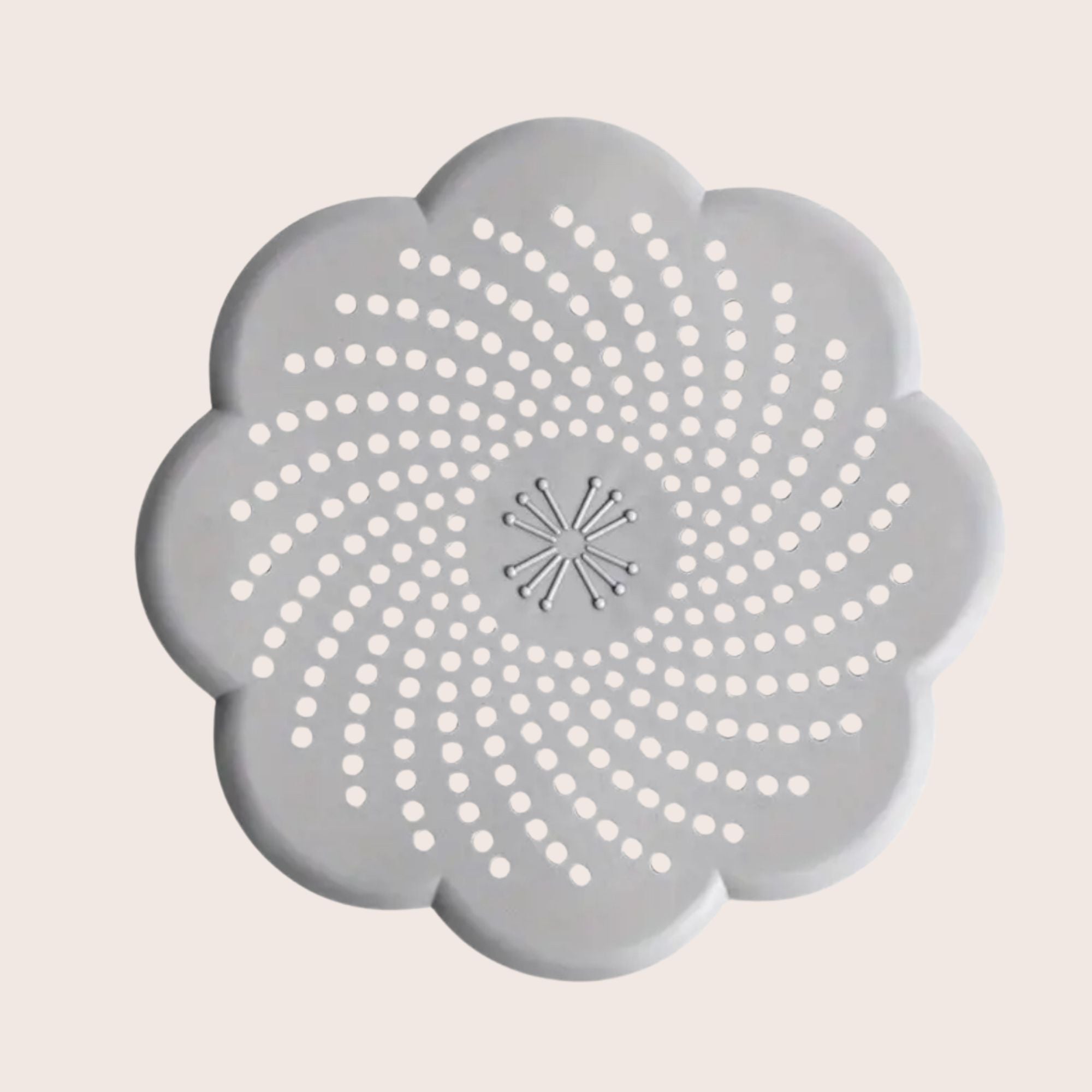 Grauer Silikon-Haarfänger in Blumenform – Abflusssieb für Dusche und Bad