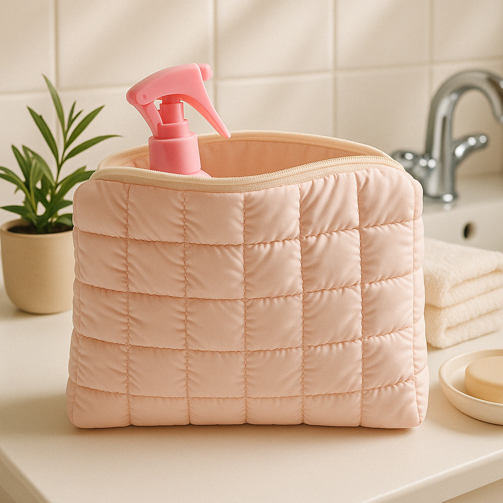 Kosmetiktasche Rachel Rose – Gesteppte Clutch-Schminktasche in zartem Rosé, 26 x 16 cm