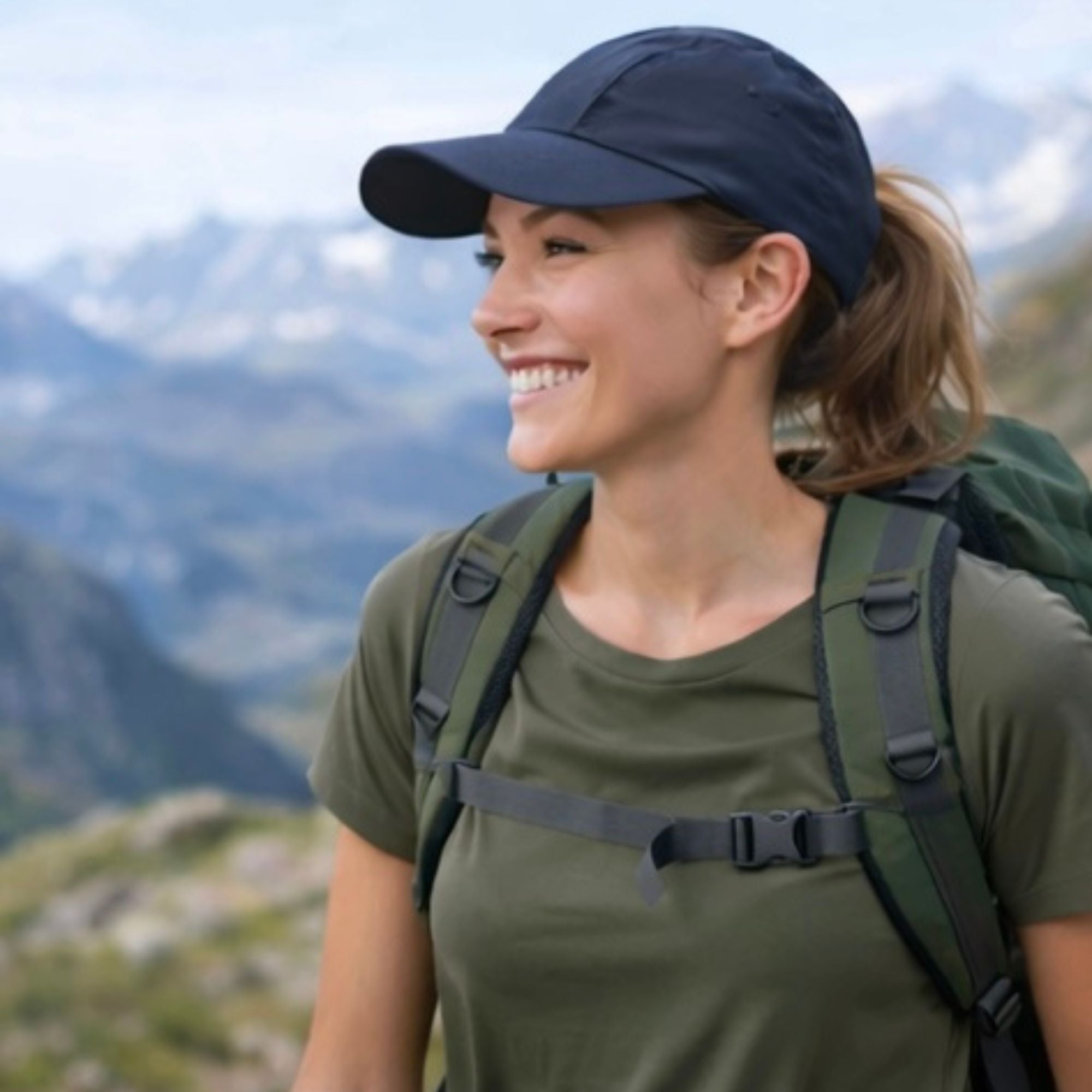 Siztaz Leichte Kappe für Locken & Zopf - dunkel blau. Gut für wandern