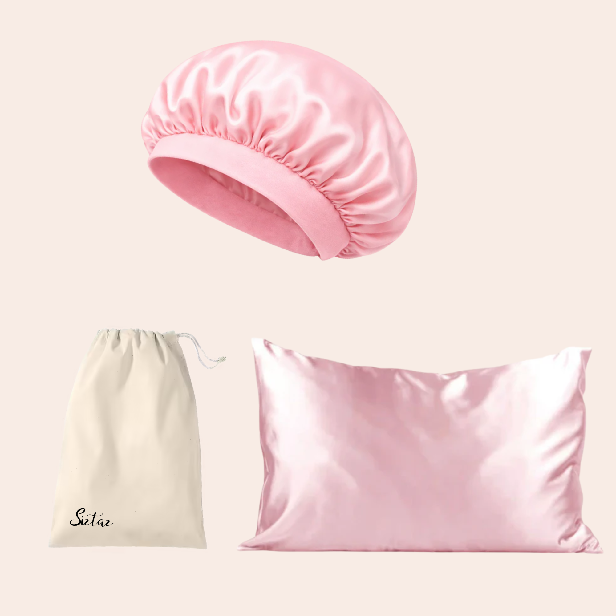Satin Bonnet & Kissenbezug Set