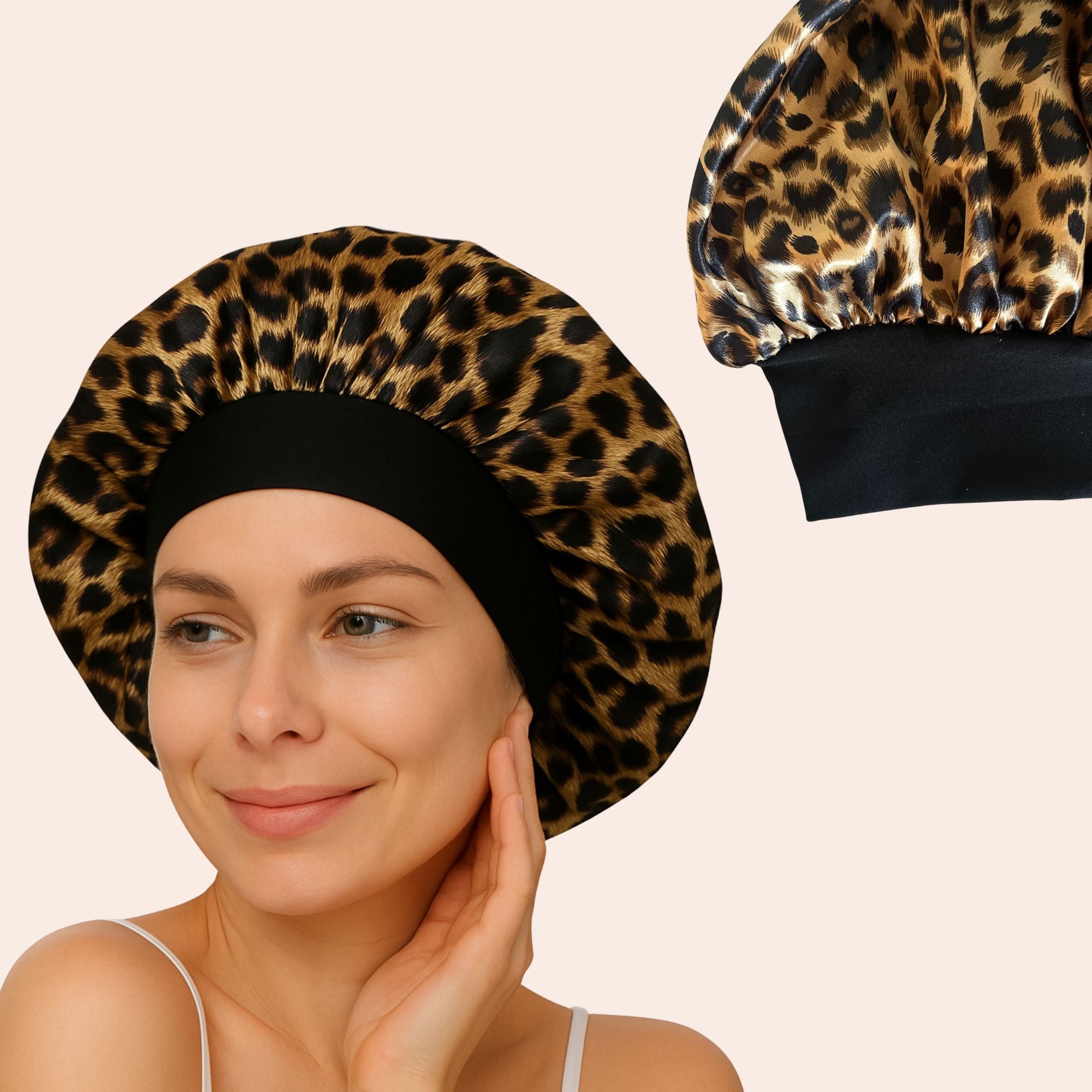 Satin bonnet cheetah druck, kopfhaube