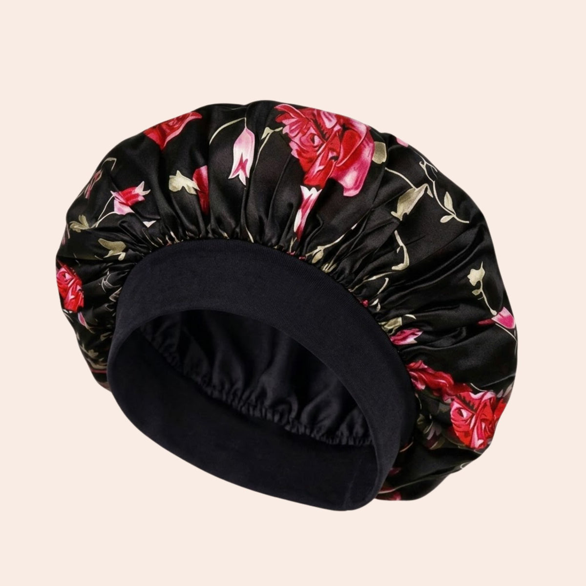 Satin bonnet black red rose print | Siztaz