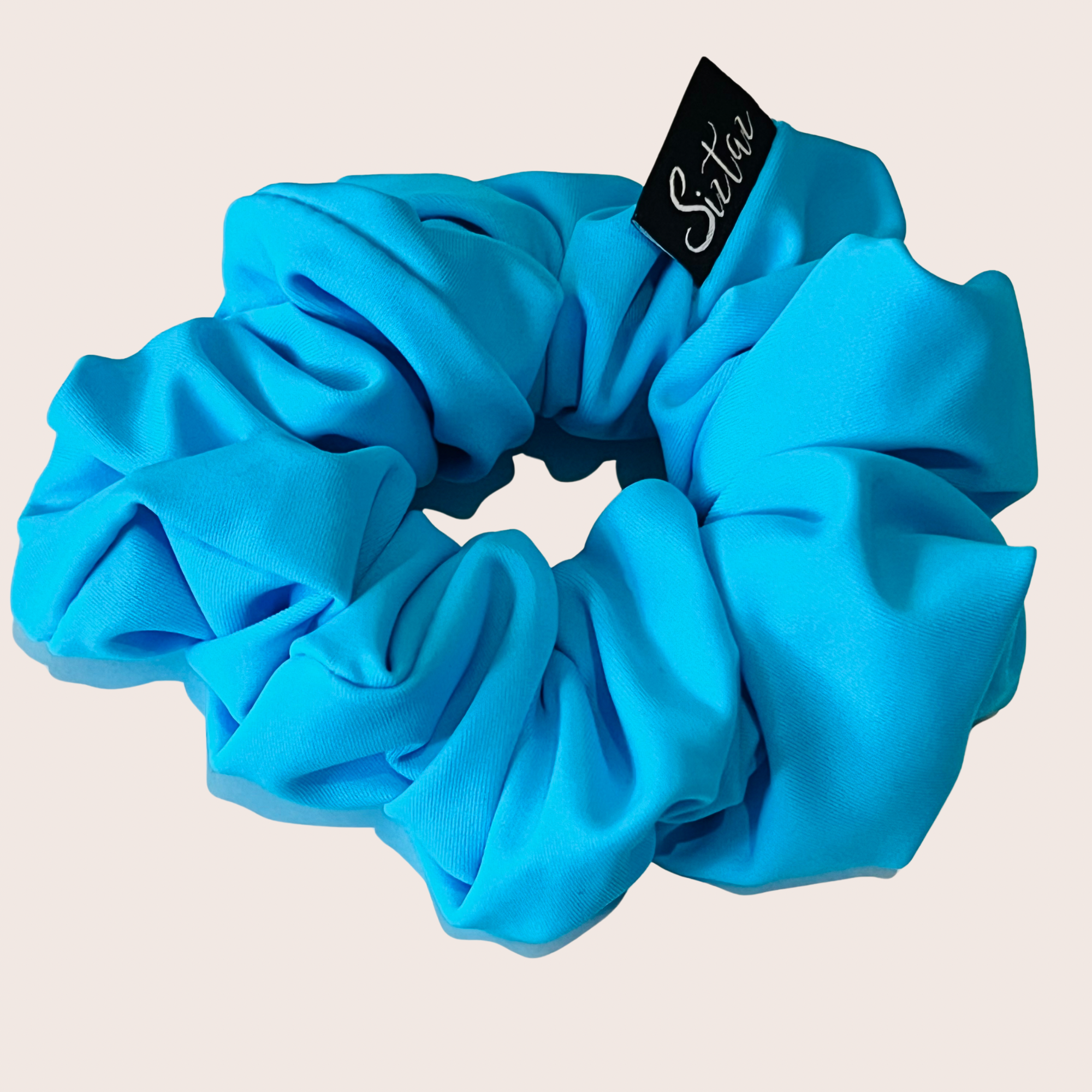 Blauer Lycra-Scrunchie – ideal für Schwimmen, Strandtage und sportliche Aktivitäten