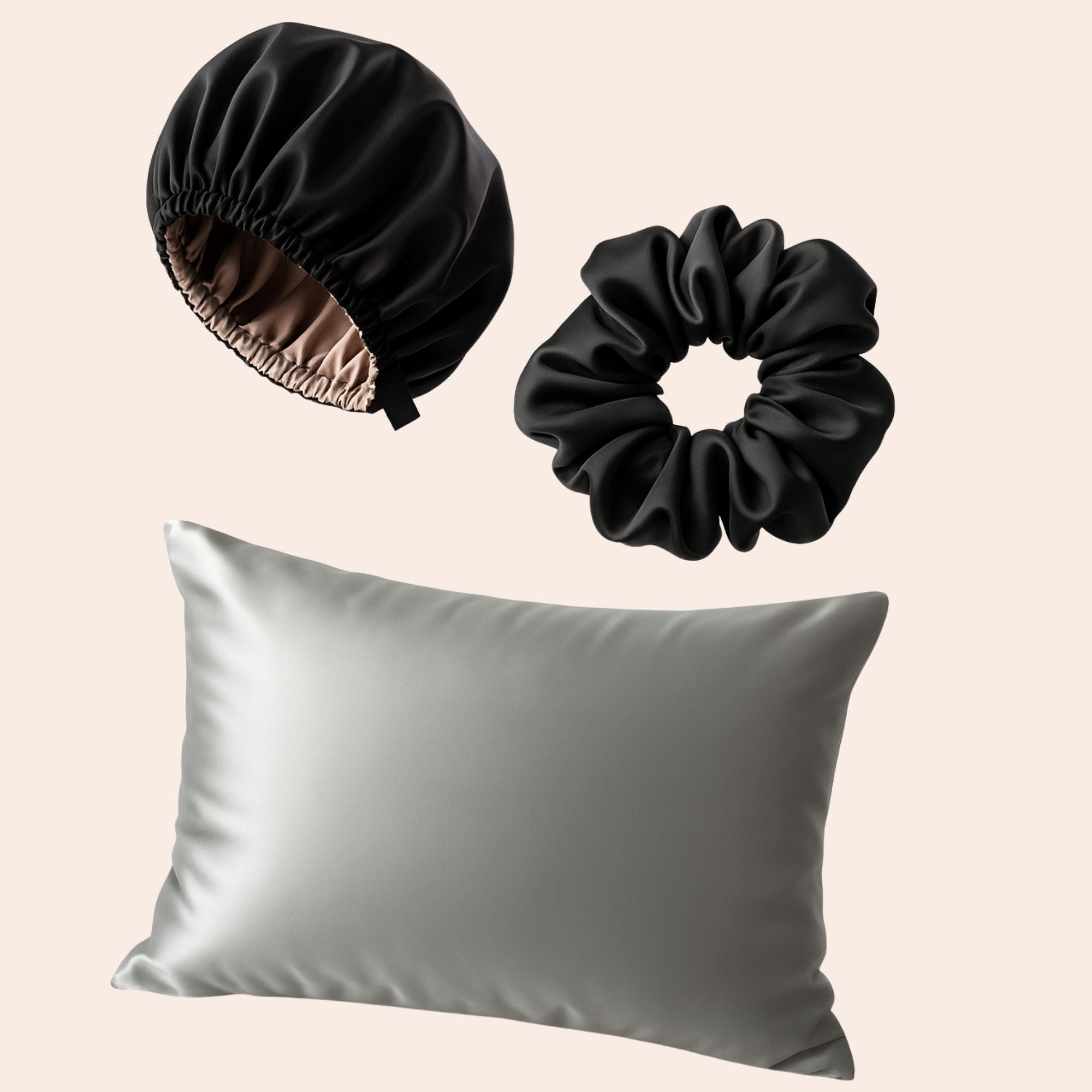 Satin hair protection, satin pillowcase, satin bonnet, satin scrunchie