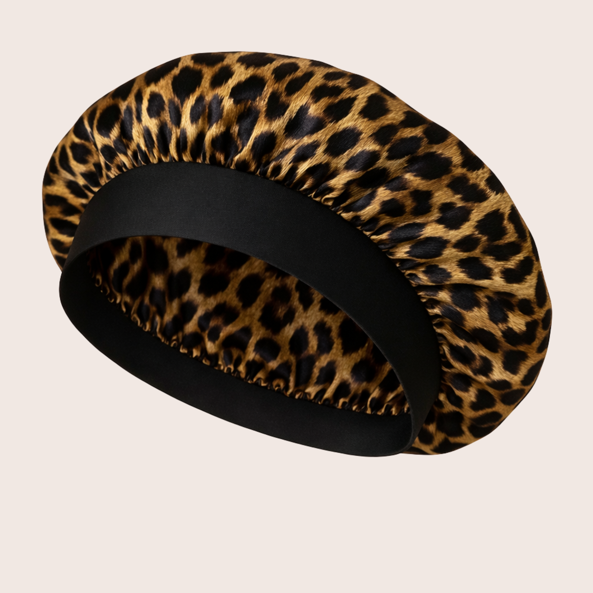 Siztaz bonnet cheetah printed with black edge