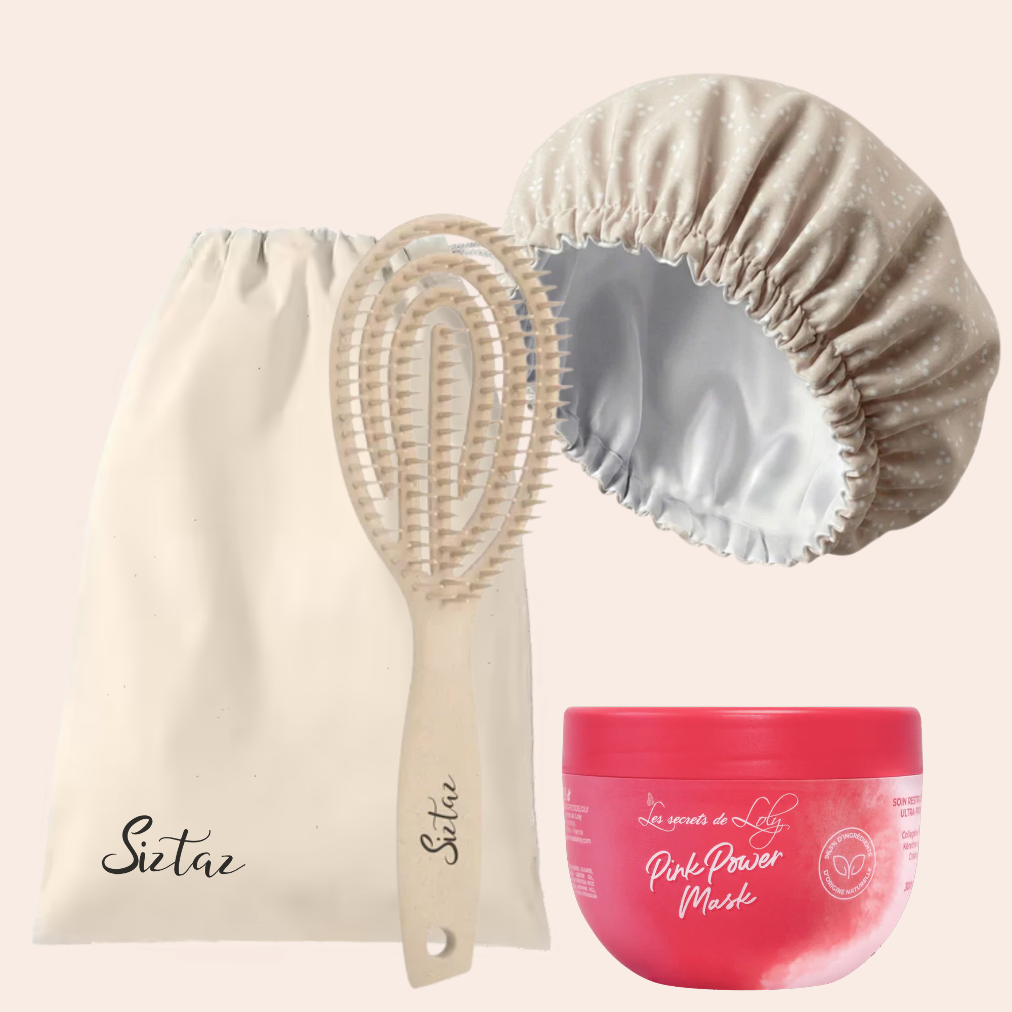 Siztaz haarpflege set mit, detangling brush, conditioning cap and hair mask for curls