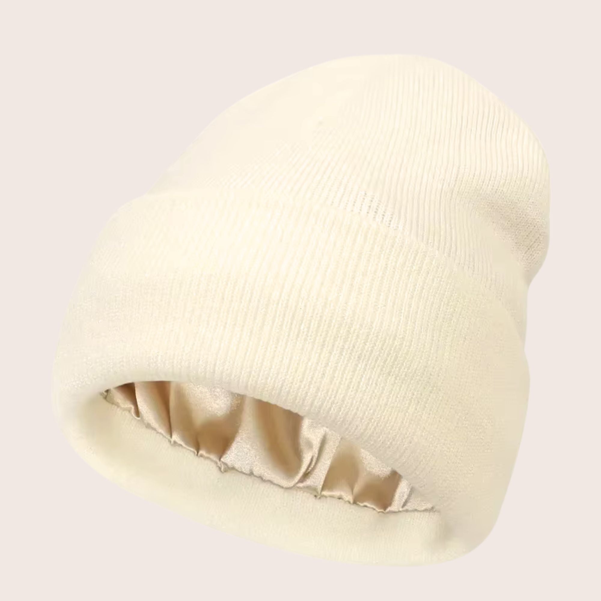 Siztaz | Winter mütze Beanie mit Satin Futter - beige für Locken