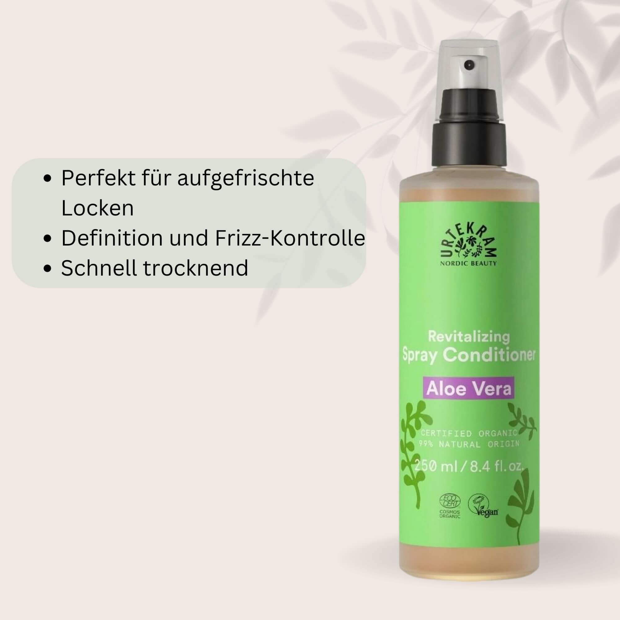 Urtekram Revitalizing Aloe vera Spray conditioner ist eine vielseitige Haarpflege, die als Maske, Conditioner oder Leave-in verwendet werden kann. Sie nährt und repariert das Haar tiefenwirksam, spendet Feuchtigkeit und hilft, Frizz zu reduzieren. Mit natürlichen Inhaltsstoffen sorgt sie für weiches, glänzendes und leichter kämmbares Haar. Ideal für trockenes und strapaziertes Haar, das intensive Pflege benötigt.