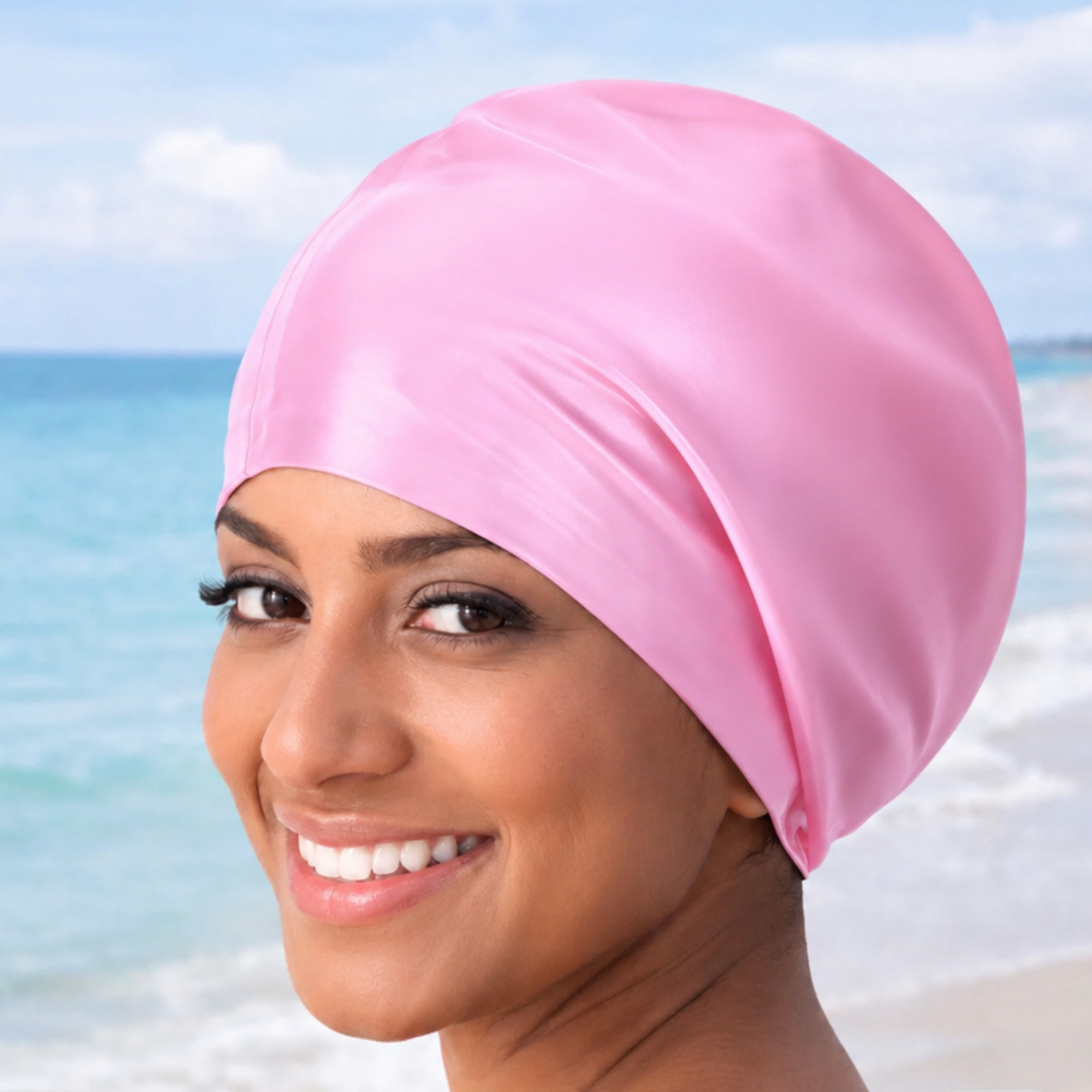 Badekappe für lange & lockige Haare - rosa