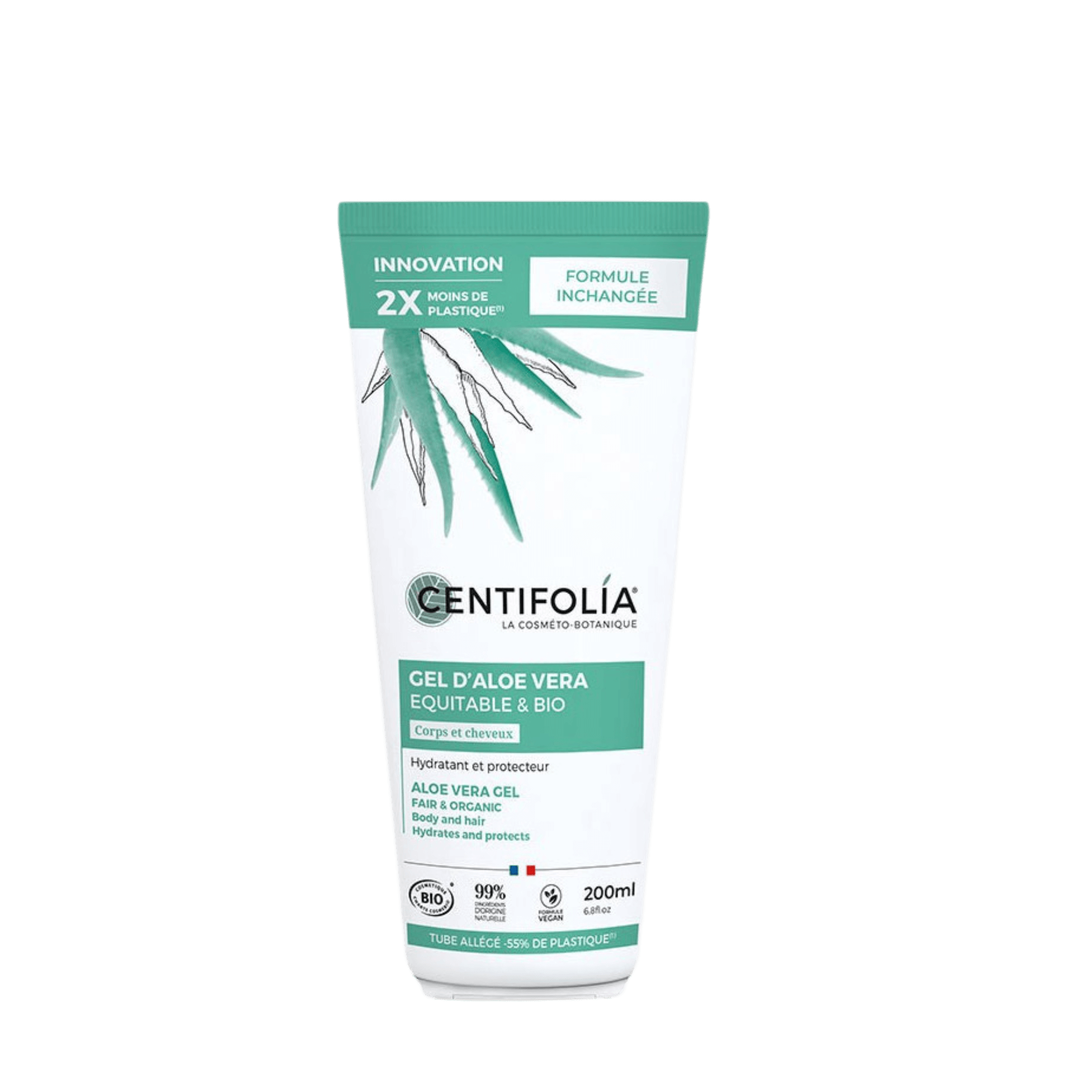 Centifolia Aloe Vera Gel ist ein vielseitiges, feuchtigkeitsspendendes Gel, das aus 98% biologischem Aloe Vera-Saft besteht. Es beruhigt, hydratisiert und regeneriert sowohl Haut als auch Haar. Das Gel kann zur Pflege trockener Haut verwendet werden oder als natürliche Feuchtigkeitspflege für das Haar, um Frizz zu reduzieren und die Haarstruktur zu glätten. Es zieht schnell ein, hinterlässt kein fettiges Gefühl und eignet sich für alle Haut- und Haartypen.