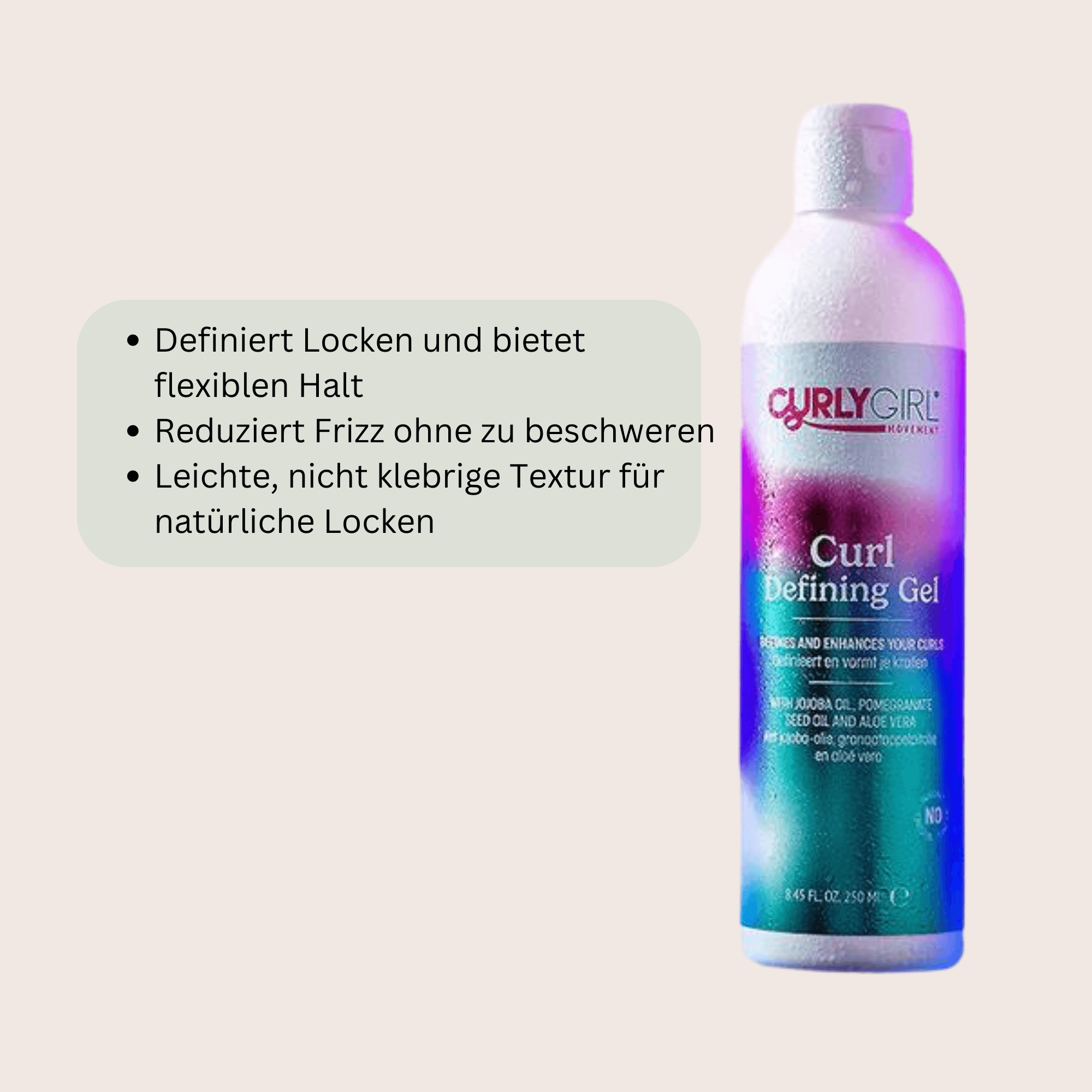 CurlyGirl Movement Curl defining Gel ist ein Styling-Gel, das speziell für lockiges Haar entwickelt wurde. Es definiert Locken, bietet flexiblen Halt und reduziert Frizz, ohne das Haar zu beschweren oder zu verhärten. Mit seiner leichten, nicht klebrigen Textur sorgt es für natürlich aussehende, gut geformte Locken, die den ganzen Tag über halten. Ideal für alle Lockentypen, die Definition und Geschmeidigkeit suchen.