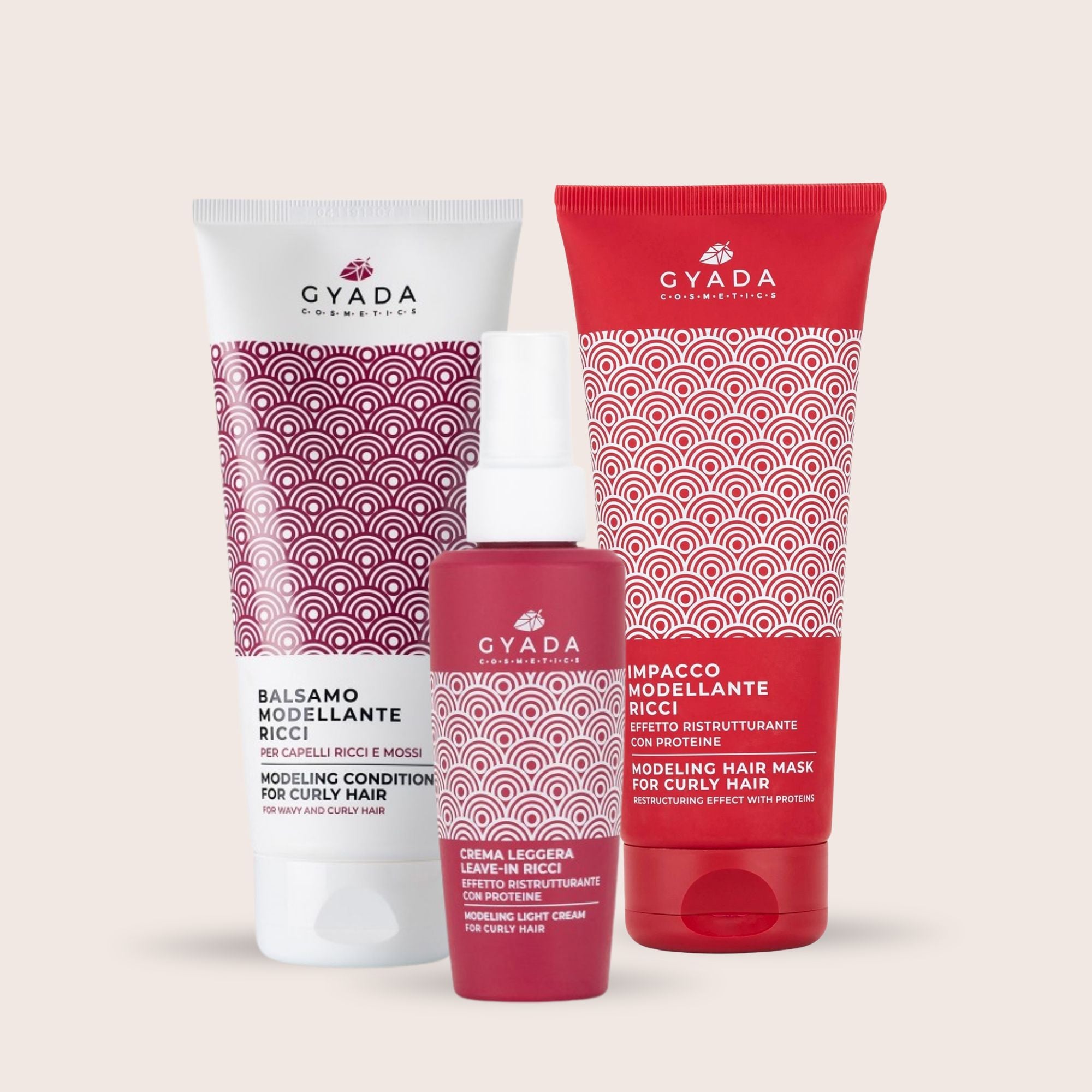 Geschenkset mit Gyada Cosmetics Lockenpflege – Conditioner, Maske und Leave-in für definierte Locken, weiche Wellen und natürliche Haarpflege.