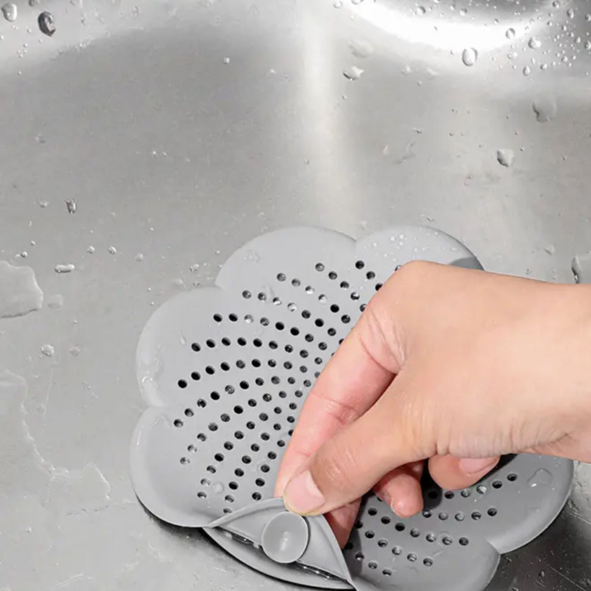 Filtre de vidange en silicone avec ventouses, gris