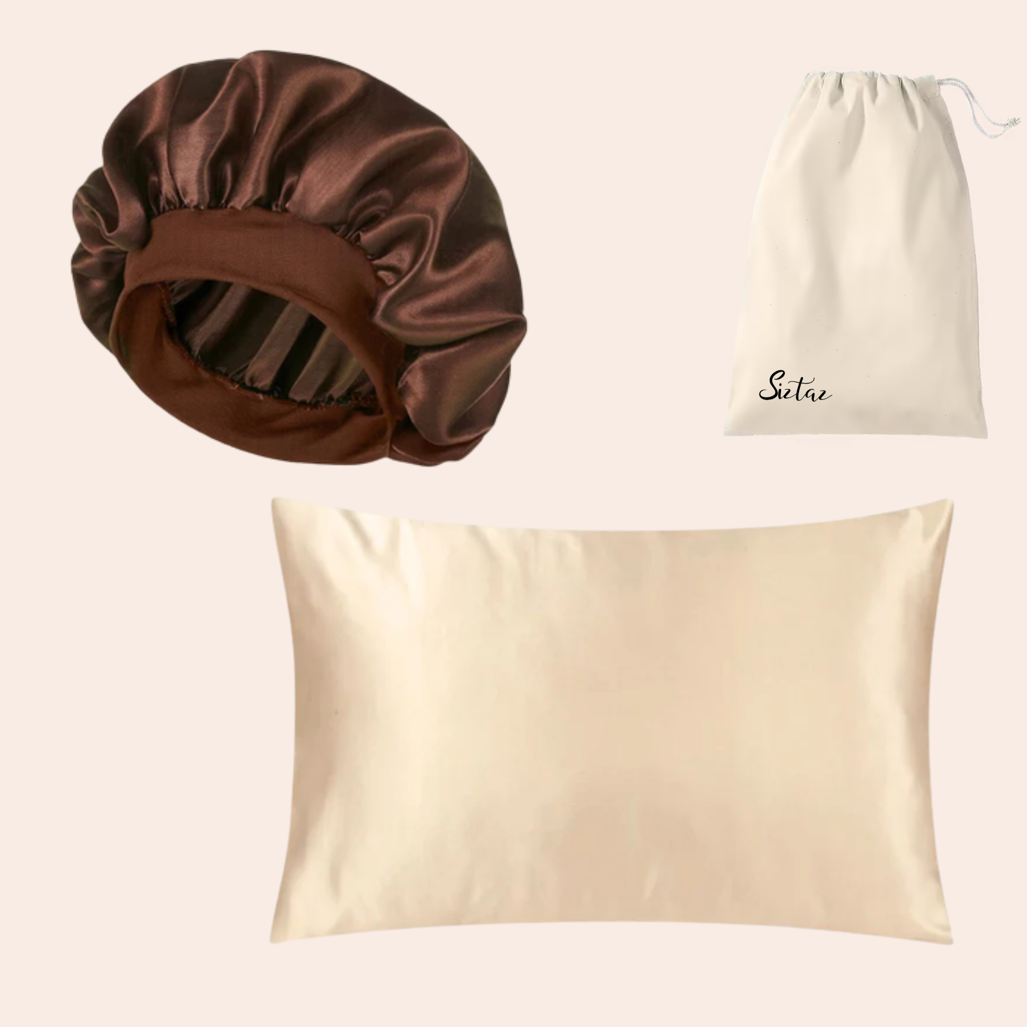 Satin bonnet_Kissenbezug Set_beige