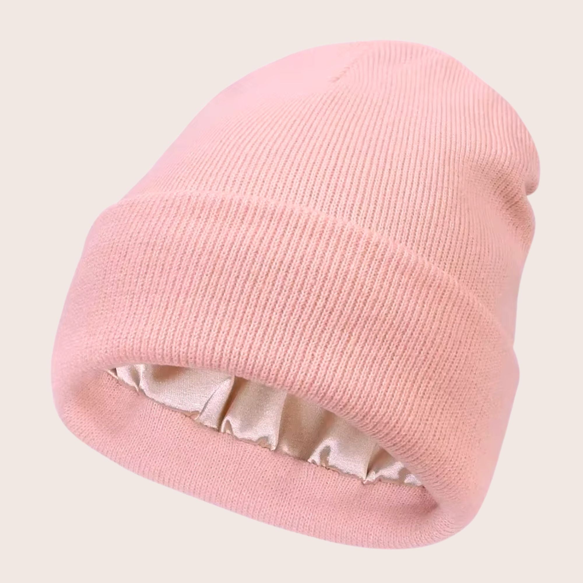Curly hat / beanie with satin lining