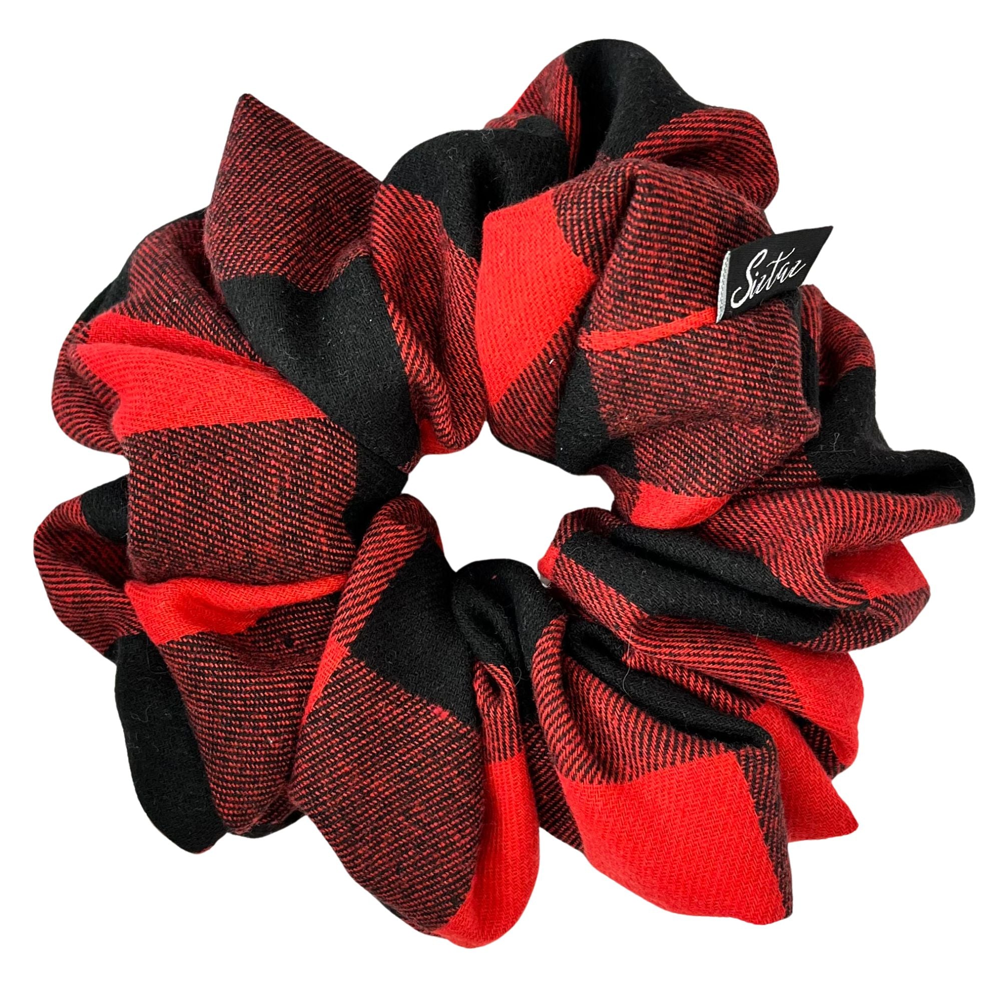 Karo Scrunchie, Haargummi in Schwarz-Rot – Handgefertigter Haargummi aus hochwertiger Baumwolle, ideal für einen stilvollen Look und haarschonenden Halt.