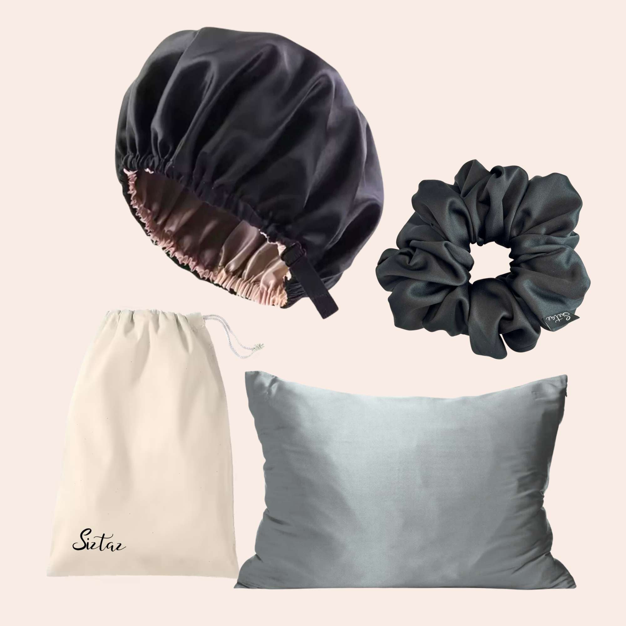 Satin hair protection, satin pillowcase, satin bonnet, satin scrunchie