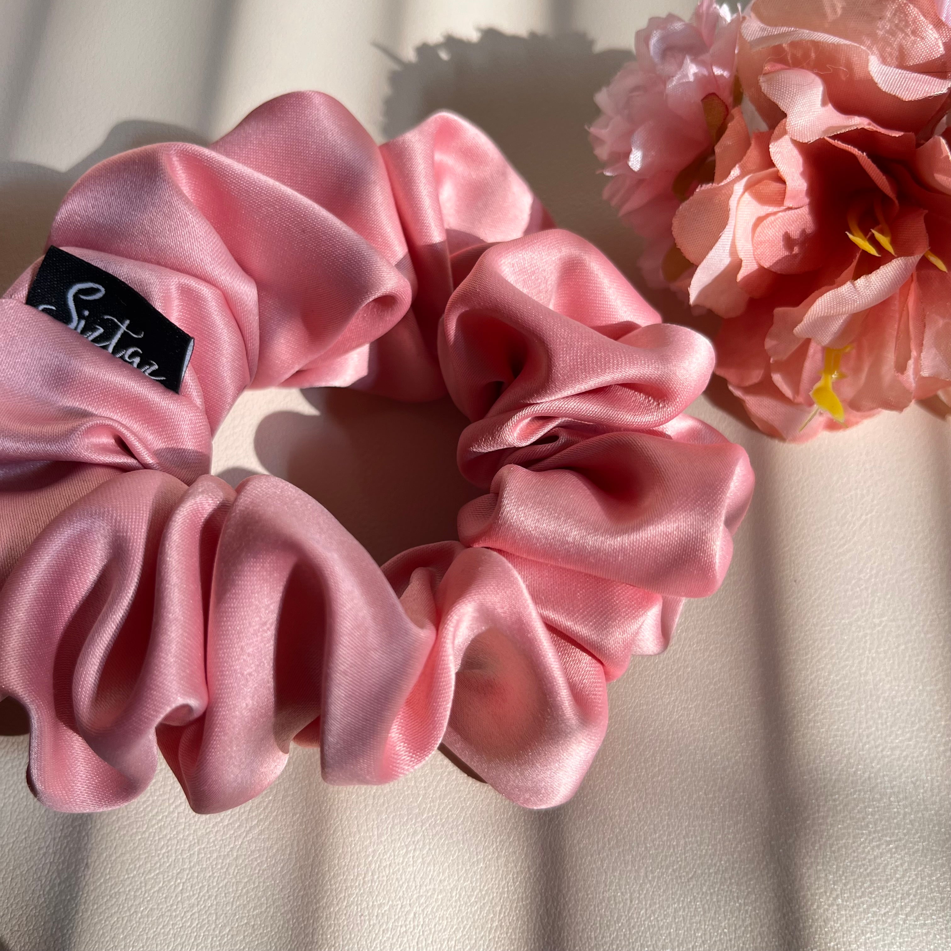 pink satin scrunchie
