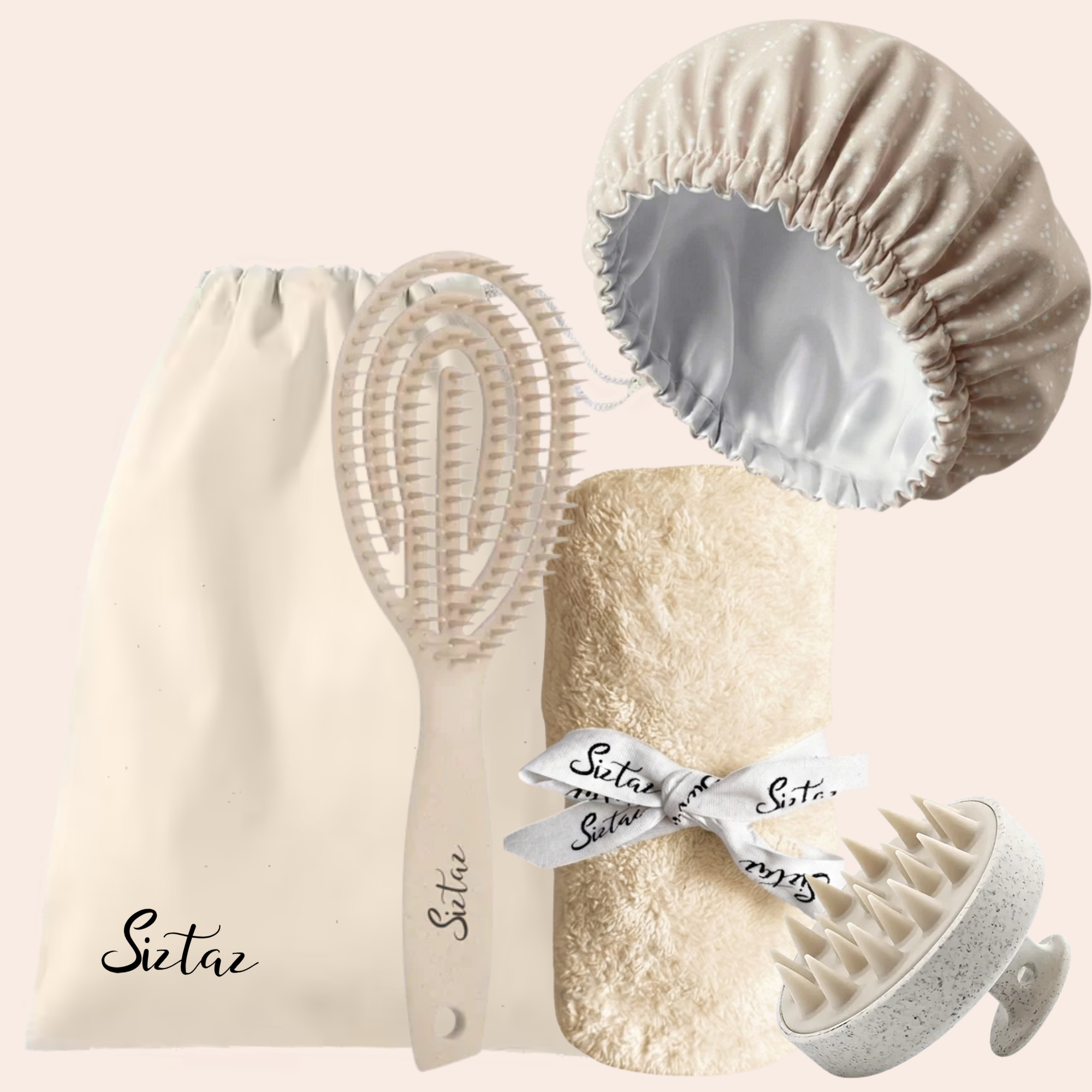 Siztaz Washday set, mikrofaser haartuch, entwirrungsbürste, Conditioning cap, Kopfmassage bürste 